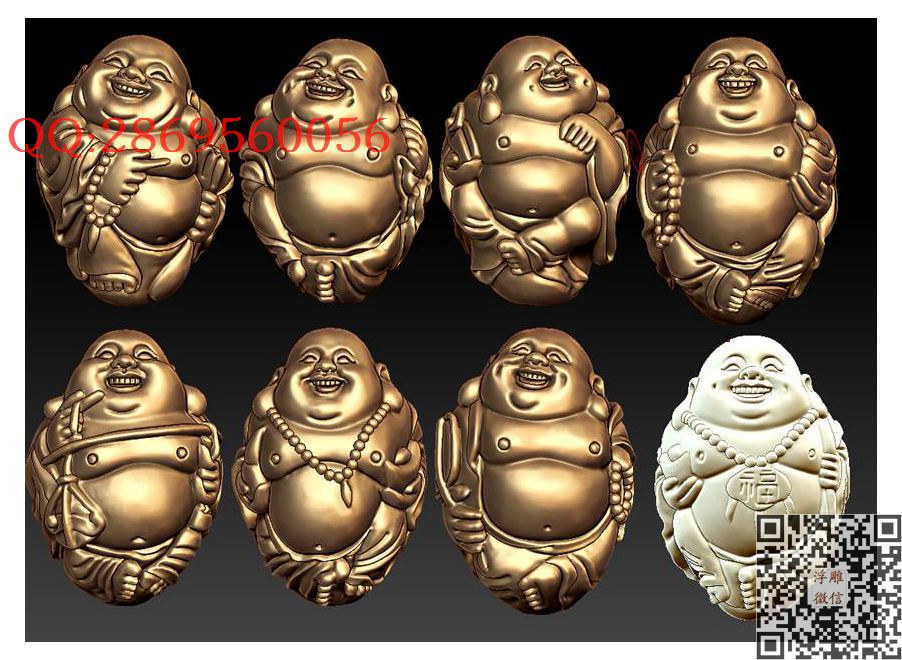 081精修核雕八大弥勒佛_STL圆雕图立体模型3d打印核雕精雕图浮雕图