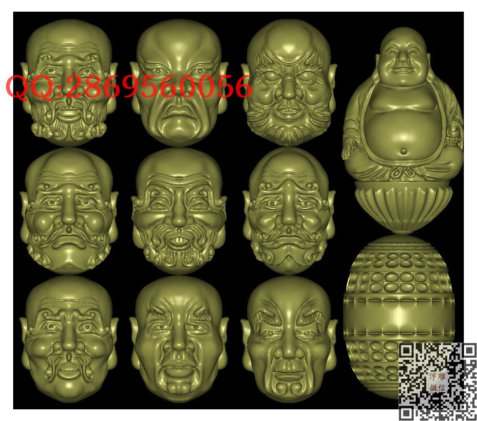 55十八罗汉_STL圆雕图立体模型3d打印核雕精雕图浮雕图