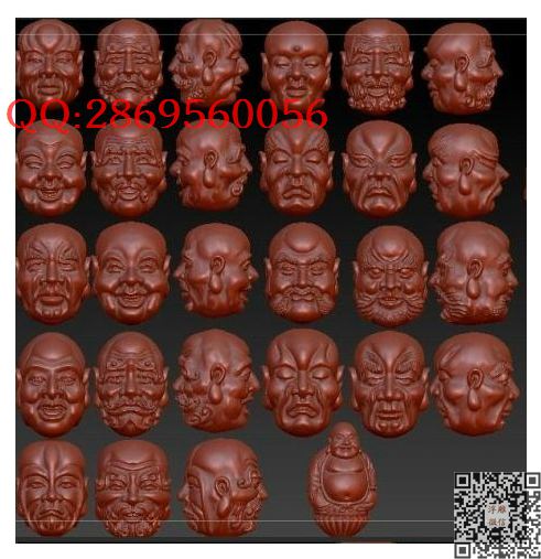 55十八罗汉1_STL圆雕图立体模型3d打印核雕精雕图浮雕图