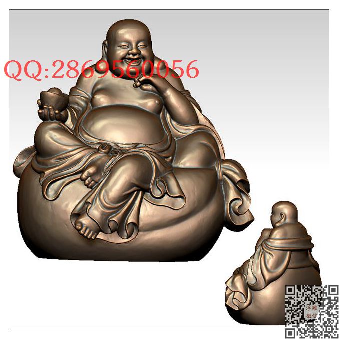 FO-069坐式元宝弥勒_STL圆雕图立体模型3d打印核雕精雕图浮雕图