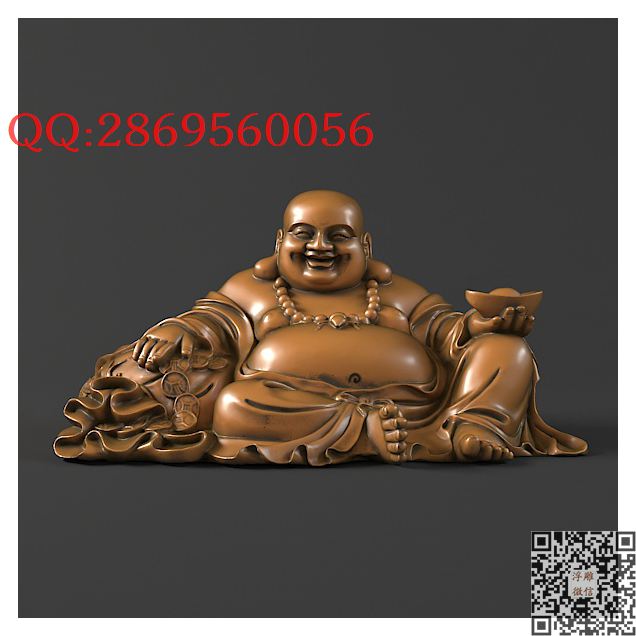 弥勒坐托元宝1_STL圆雕图立体模型3d打印核雕精雕图浮雕图