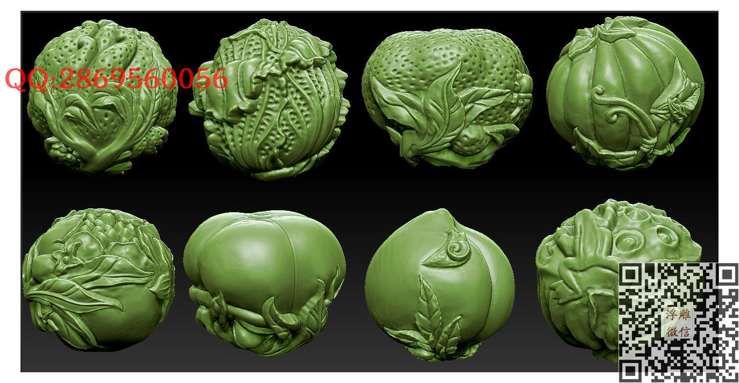核雕蔬果八宝_STL圆雕图立体模型3d打印核雕精雕图浮雕图