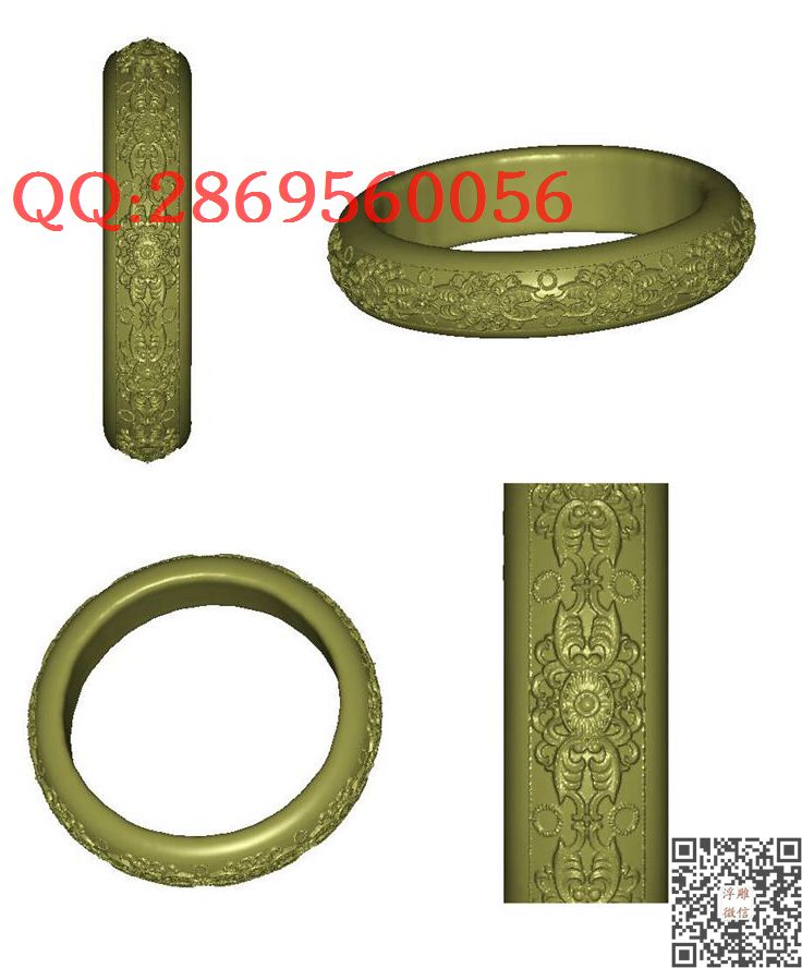 洋花手镯_STL圆雕图立体模型3d打印核雕精雕图浮雕图