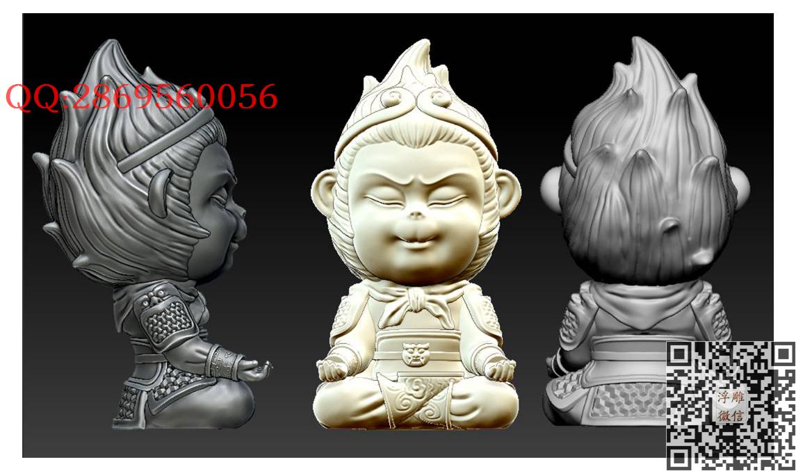 猴子摆件大圣孙悟空_STL圆雕图立体模型3d打印核雕精雕图浮雕图