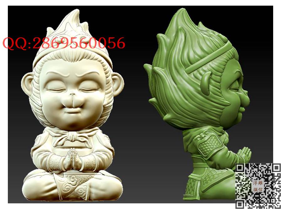 猴子摆件大圣孙悟空双手合十_STL圆雕图立体模型3d打印核雕精雕图浮雕图