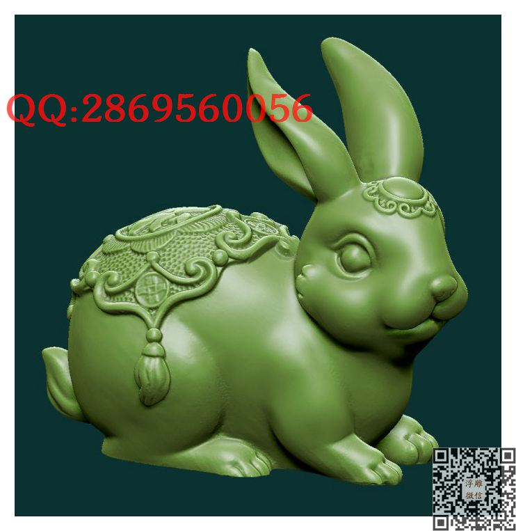 玉兔_STL圆雕图立体模型3d打印核雕精雕图浮雕图