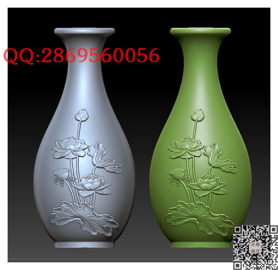 荷花平安瓶_STL圆雕图立体模型3d打印核雕精雕图浮雕图
