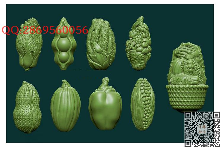 蔬菜八宝_STL圆雕图立体模型3d打印核雕精雕图浮雕图
