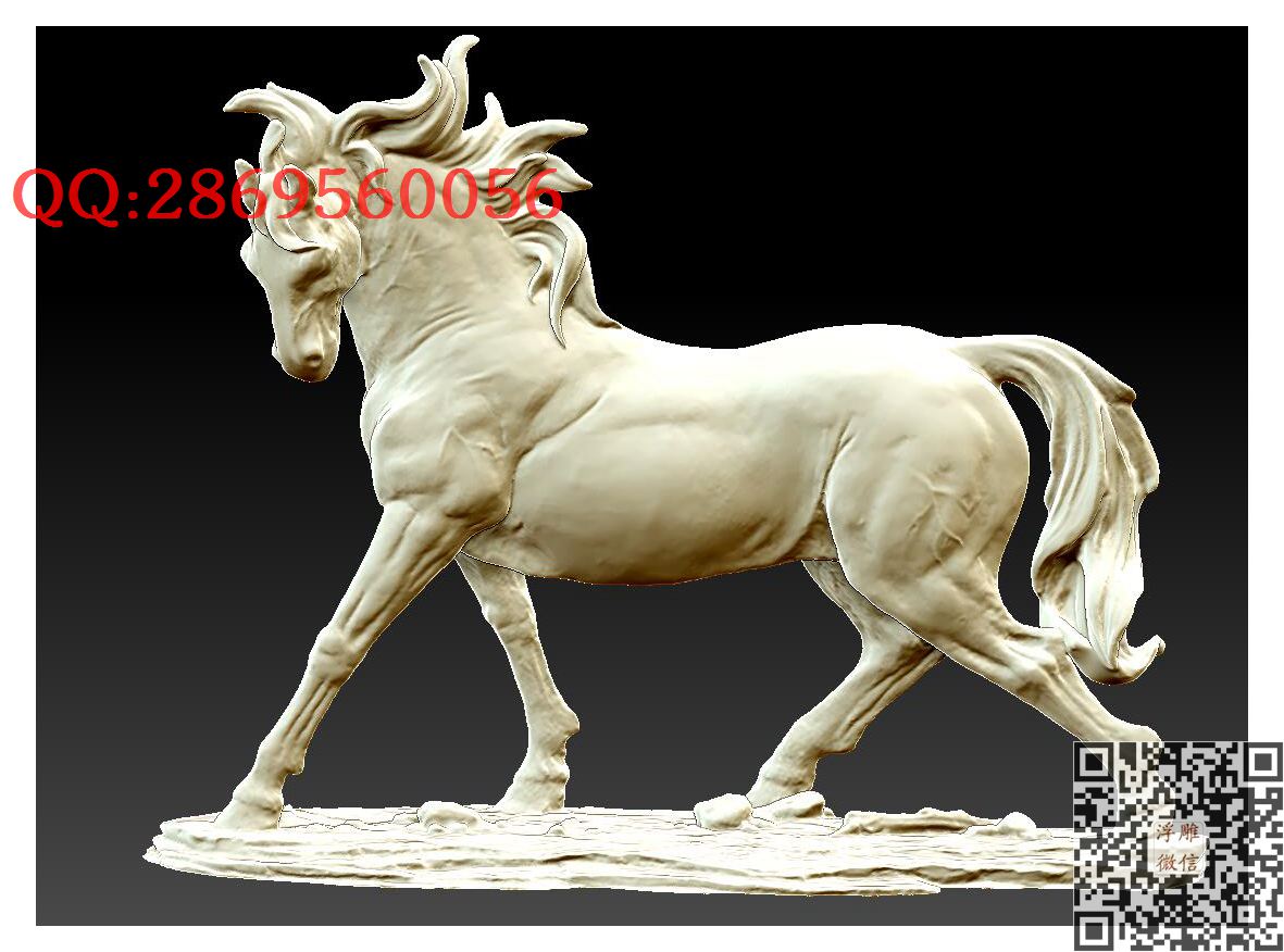 骏马奔腾_STL圆雕图立体模型3d打印核雕精雕图浮雕图