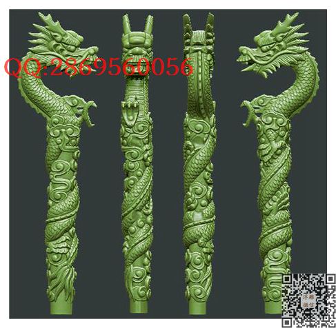 龙头柄拐杖_STL圆雕图立体模型3d打印核雕精雕图浮雕图