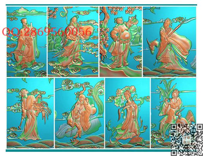 BX-037单个八仙_风景神仙人物古代人物精雕图浮雕图