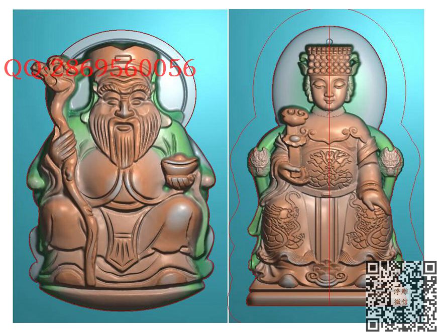 土地公土地婆_风景神仙人物古代人物精雕图浮雕图