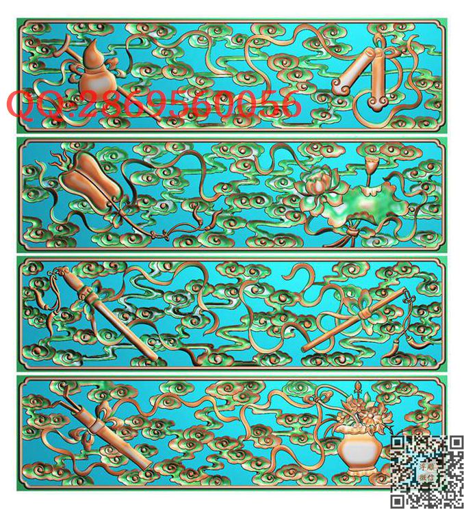 BB-011八宝抽屉素材带线_八仙八宝佛教八宝仿古门板精雕图浮雕图