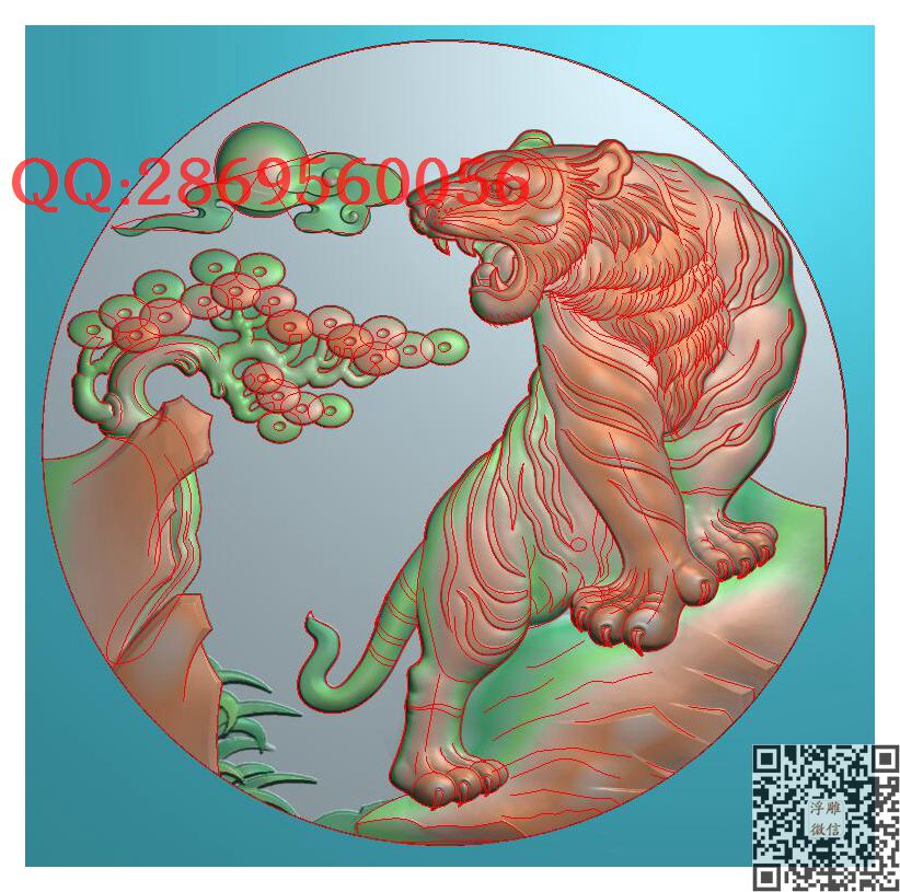 IP99圆牌山上猛虎_仿古动物挂件生肖牌子玉雕瑞兽精雕图浮雕图