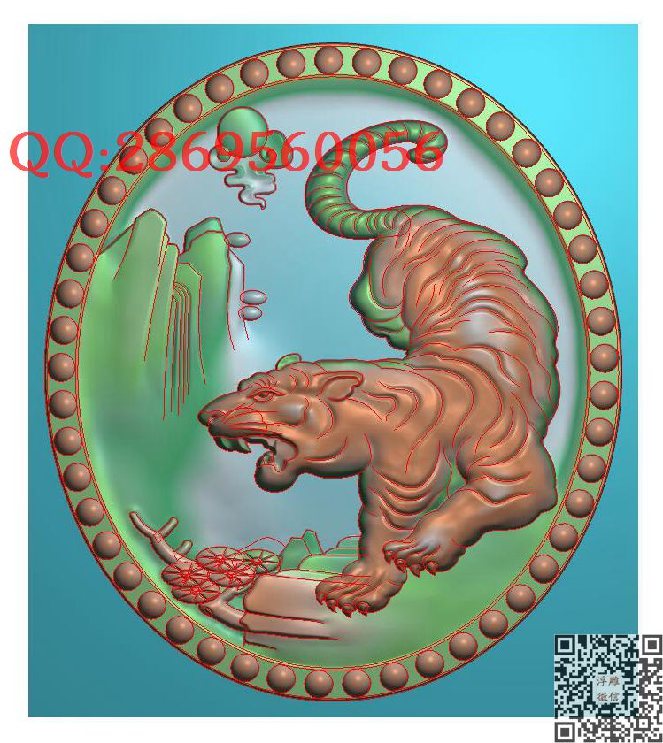 下山虎0002_仿古动物挂件生肖牌子玉雕瑞兽精雕图浮雕图