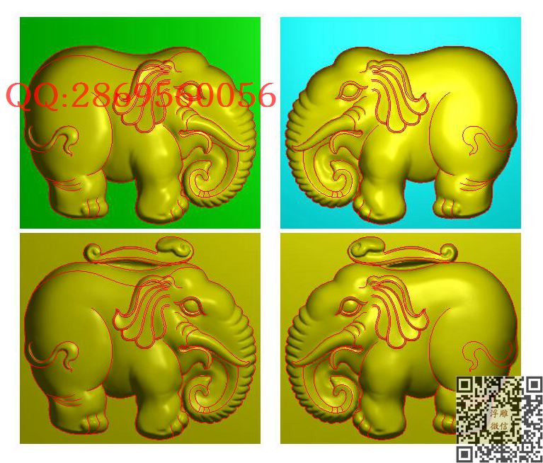 大象02_仿古动物挂件生肖牌子玉雕瑞兽精雕图浮雕图