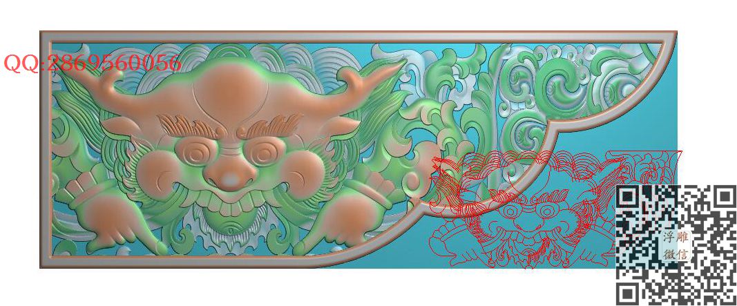50兽头角花牙板_动物门板背板瑞兽大象沙发靠背精雕图浮雕图
