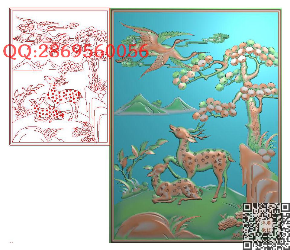 梅花鹿背板2_动物门板背板瑞兽大象沙发靠背精雕图浮雕图