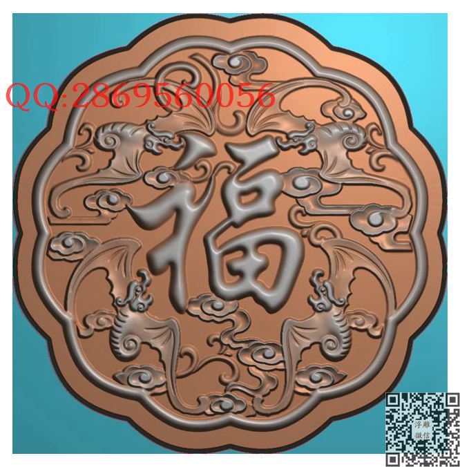 中秋月饼-五福_圆形中秋月饼模具月饼模子精雕图浮雕图