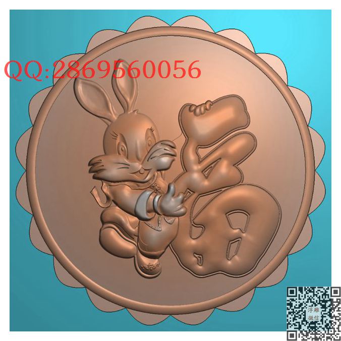 玉兔福月饼模具图_圆形中秋月饼模具月饼模子精雕图浮雕图