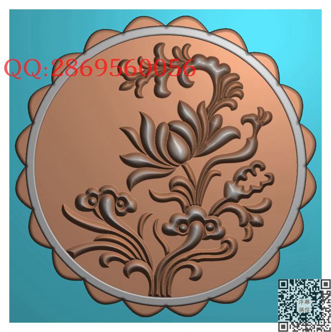 花开富贵月饼模具图_圆形中秋月饼模具月饼模子精雕图浮雕图