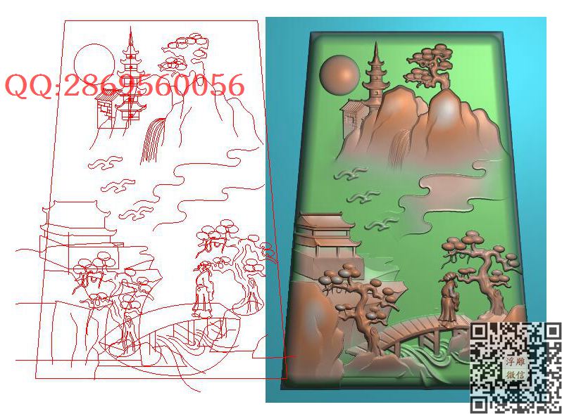 11608山水人物_玉雕山水挂件46牌山水牌子精雕图浮雕图