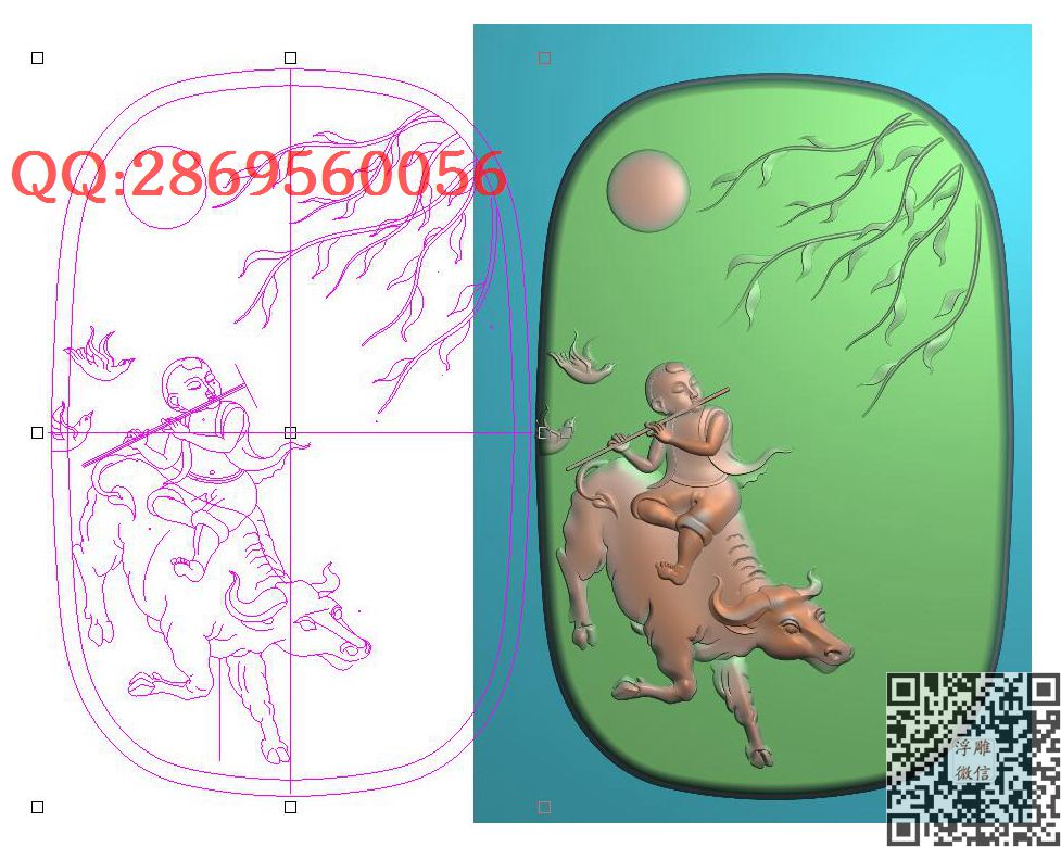 164牧童骑黄牛_玉雕仿古挂件花件牌子46牌木雕图牙雕图46牌精雕图浮雕图