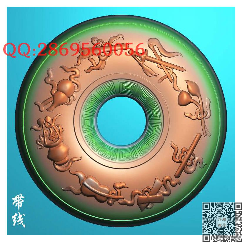 GJK-051八宝平安扣带线_玉雕仿古挂件花件牌子46牌木雕图牙雕图46牌精雕图浮雕图