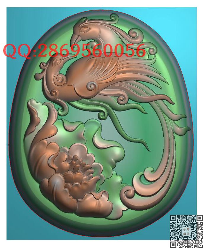 GLQ-060椭圆牡丹双凤挂件_玉雕仿古挂件花件牌子46牌木雕图牙雕图46牌精雕图浮雕图
