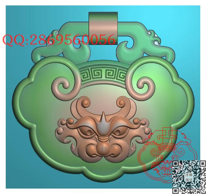 仿古兽头锁0010_玉雕仿古挂件花件牌子46牌木雕图牙雕图46牌精雕图浮雕图