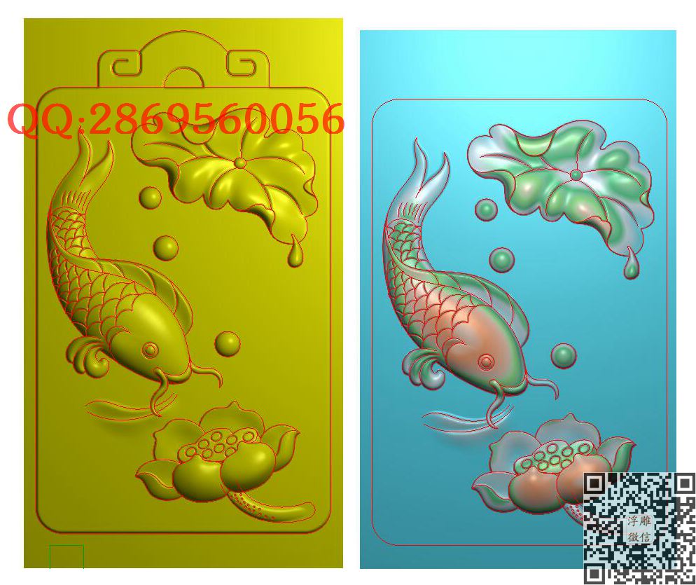 仿古玉牌鲤鱼戏莲带线_玉雕仿古挂件花件牌子46牌木雕图牙雕图46牌精雕图浮雕图
