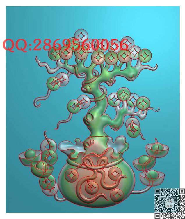 发财树_玉雕仿古挂件花件牌子46牌木雕图牙雕图46牌精雕图浮雕图