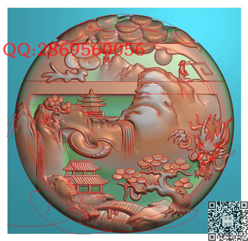 圆山水龙k5_玉雕仿古挂件花件牌子46牌木雕图牙雕图46牌精雕图浮雕图