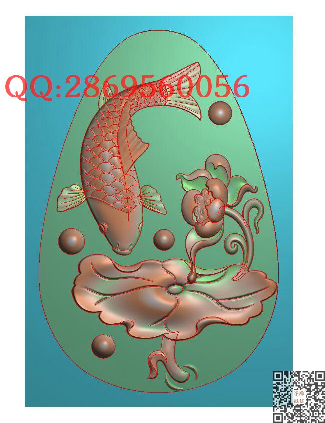 荷花鲤鱼30-46_玉雕仿古挂件花件牌子46牌木雕图牙雕图46牌精雕图浮雕图