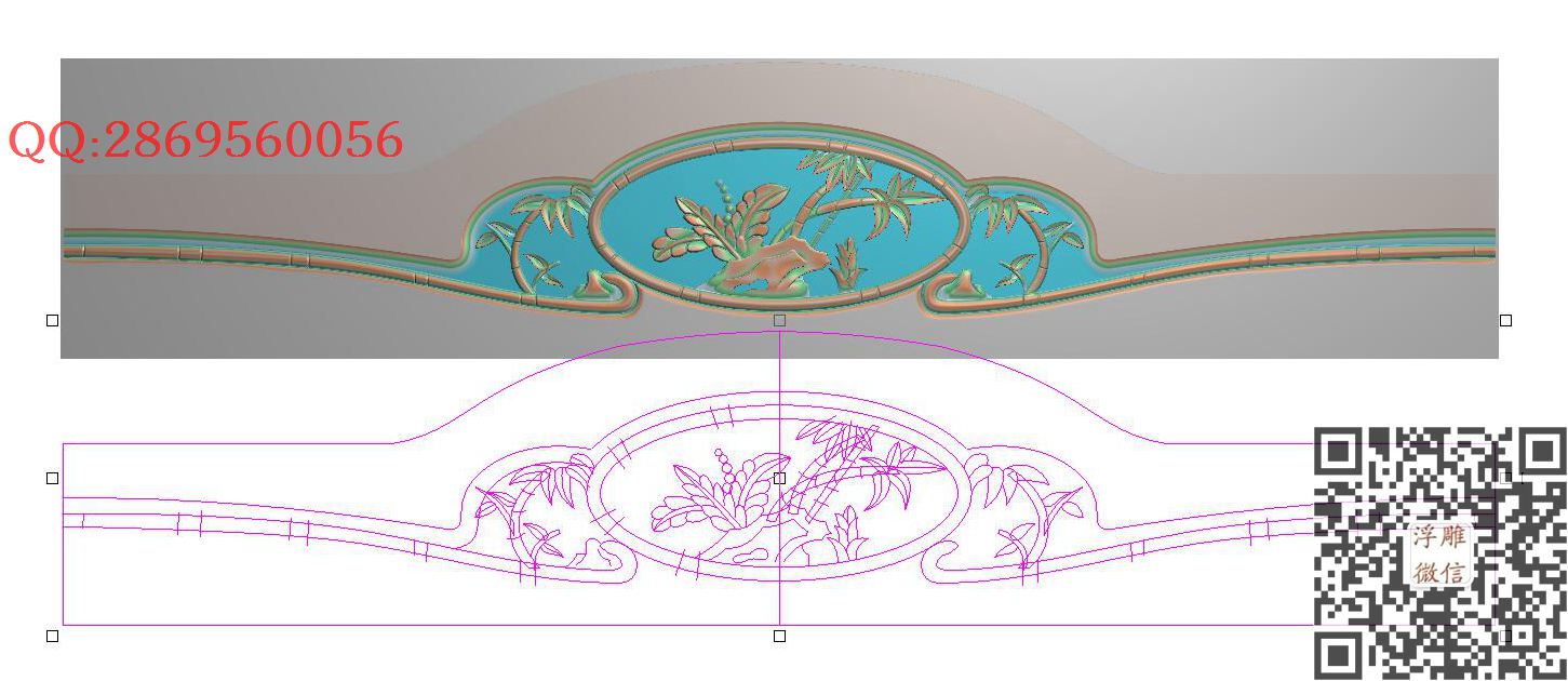 竹花床脑1560-320_仿古沙发椅脑靠头精雕图浮雕图