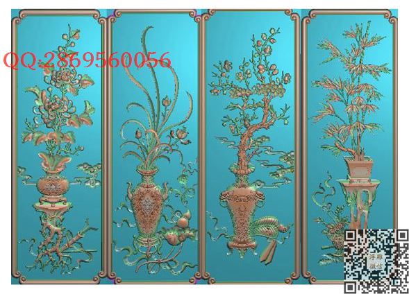 博古花瓶梅兰竹菊123_博古花瓶门板镂空花瓶屏风仿古花瓶背板精雕图浮雕图