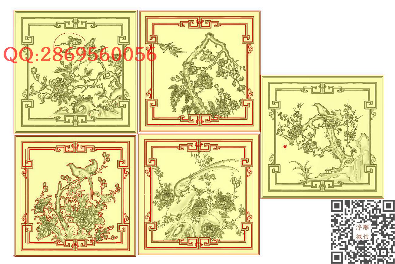 四季花鸟412_四季花鸟门板花鸟屏风精雕图浮雕图