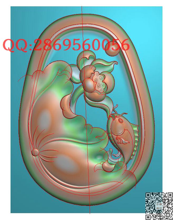 7261荷花鱼_玉雕荷花挂件莲花挂件精雕图浮雕图