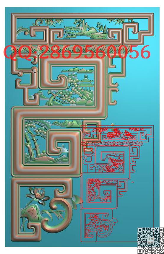 30山水牛腿500-800-12_镂空洋花角花仿古雀替精雕图浮雕图