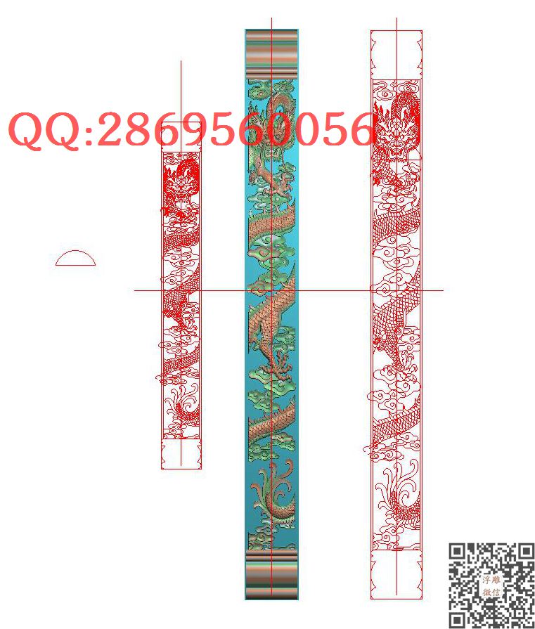 1805龙凤柱2--86_龙凤呈祥龙凤戏珠精雕图浮雕图