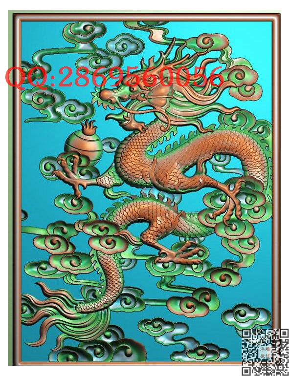 DL-051单龙祥云背板带鳞_龙凤呈祥龙凤戏珠精雕图浮雕图