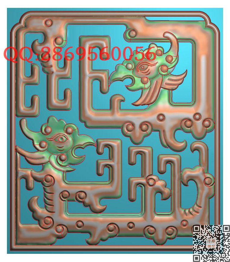 SL-012草龙拐子龙椅背素材带线_龙凤呈祥龙凤戏珠精雕图浮雕图