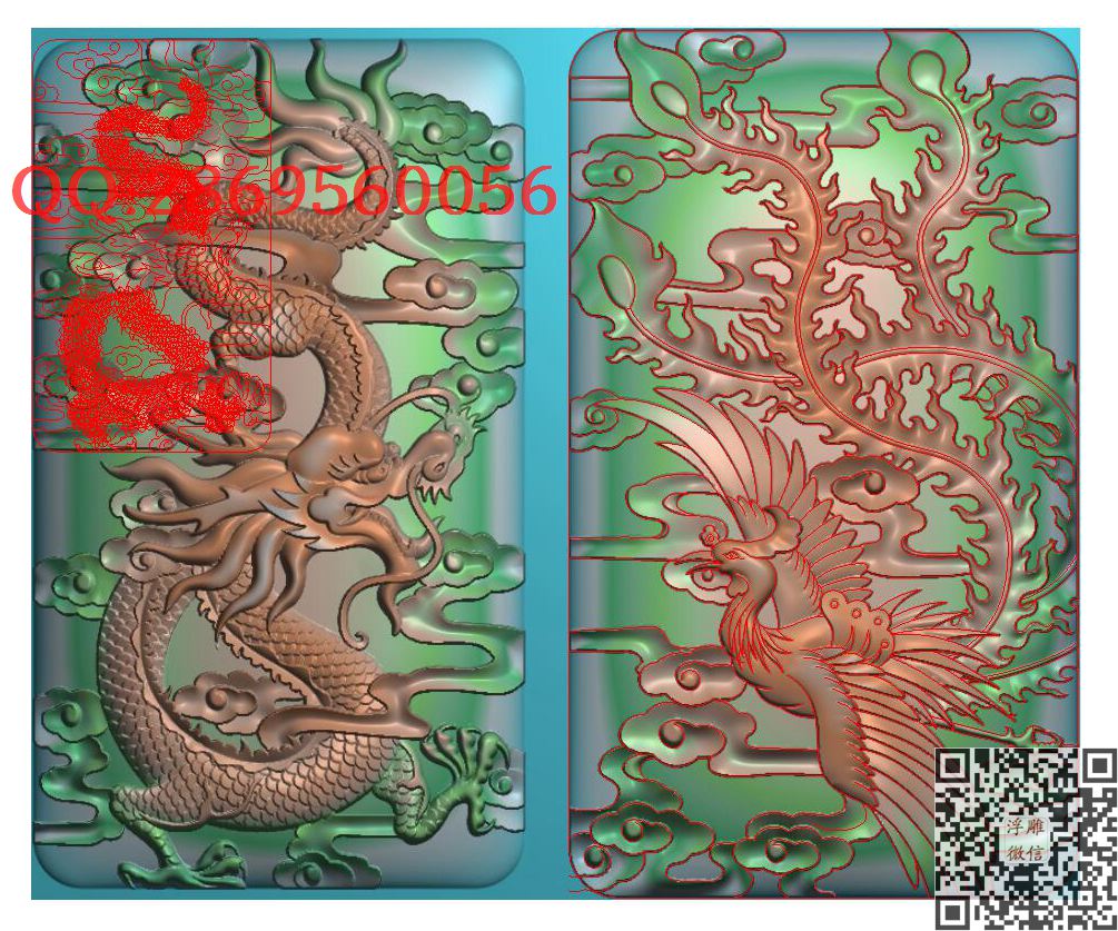 弧面龙凤对牌带线_龙凤呈祥龙凤戏珠精雕图浮雕图