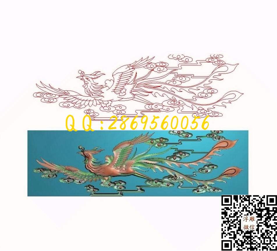 DF-020单凤祥云带线_龙凤数控精雕图精雕图浮雕图