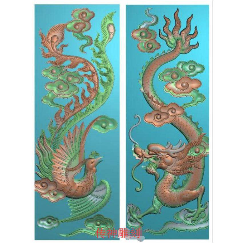 凤凰单龙单凤竖龙凤板_龙凤数控精雕图精雕图浮雕图