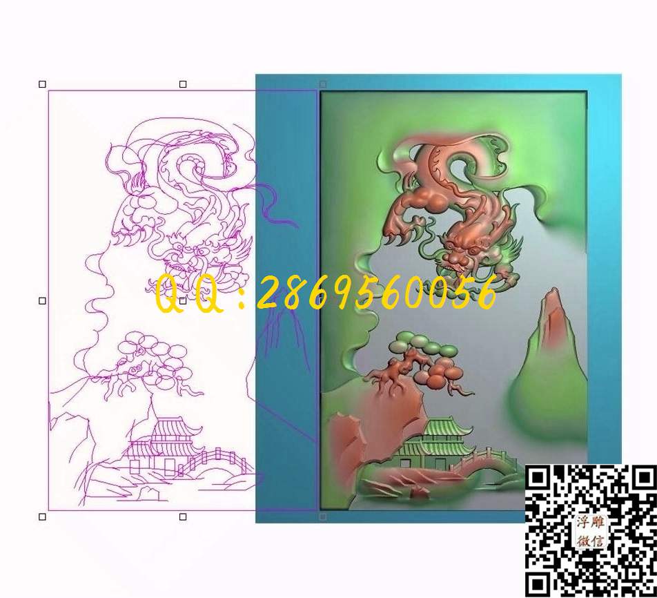 龙山水DFG45_龙牌祥云仿古玉雕龙凤挂件龙头凤凰精雕图浮雕图