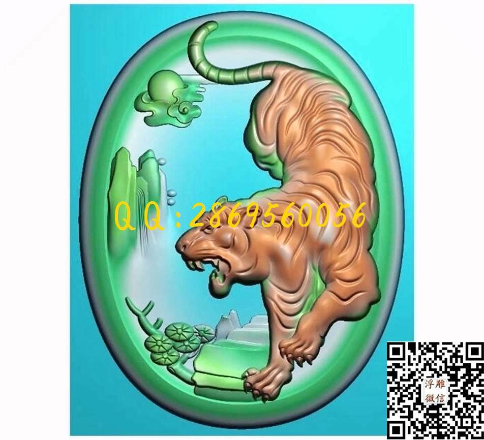 下山虎老虎LH0180虎_瑞兽动物玉石雕刻玉雕挂件仿古牌子46牌精雕图浮雕图