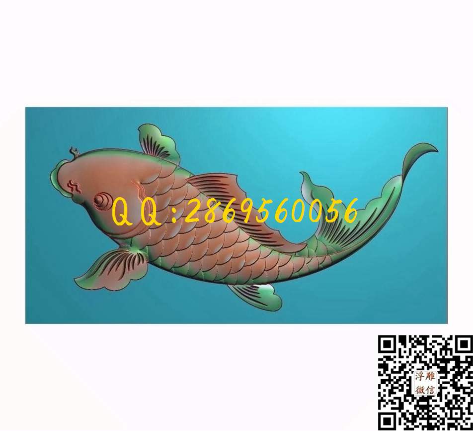 单个鲤鱼带线_瑞兽动物玉石雕刻玉雕挂件仿古牌子46牌精雕图浮雕图