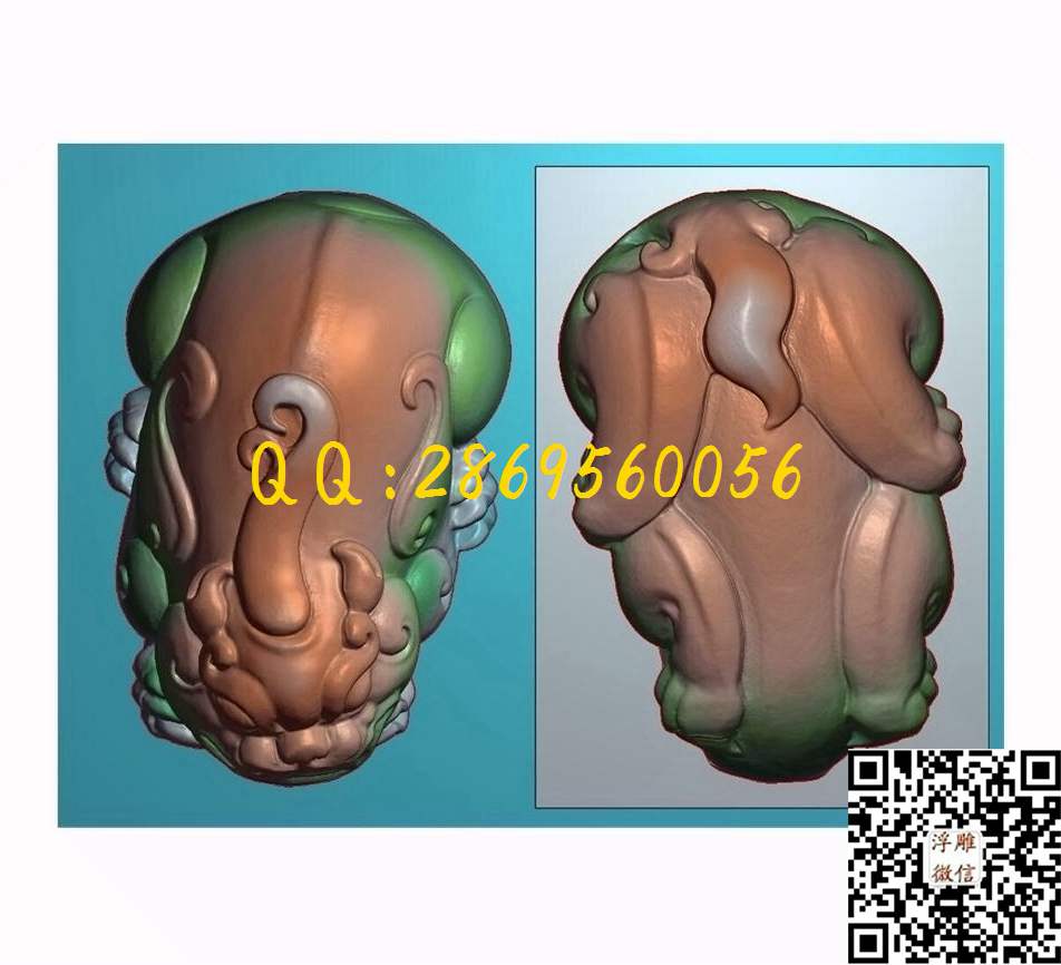 双面深雕貔貅_瑞兽动物玉石雕刻玉雕挂件仿古牌子46牌精雕图浮雕图