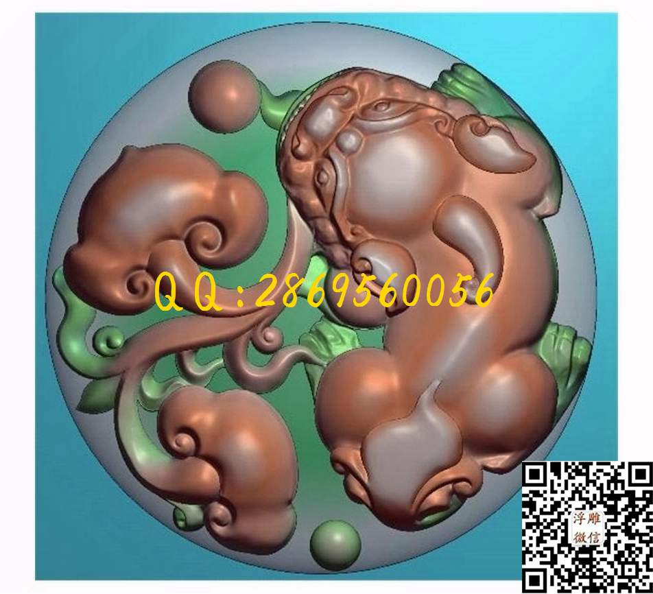 圆形仿古如意貔貅圆牌_瑞兽动物玉石雕刻玉雕挂件仿古牌子46牌精雕图浮雕图